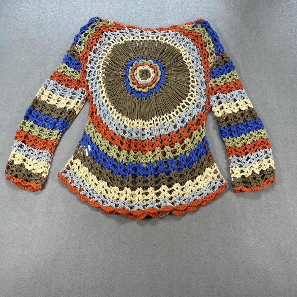 Atmosphere Crochet Womens Sweater Small Long Sleeve Boho Hippie Indie Earthy - Picture 7 of 7